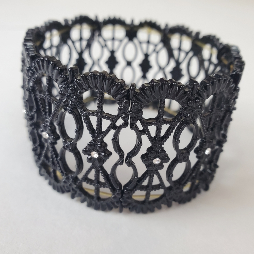 Black Filigree Stretch Rhinestone Bracelet